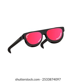 Black sunglasses with pink lens isolated on white background. Cartoon funny kids pink summer sunglasses icon, label and sign. Cool hipster Sunglasses vector graphic illustration