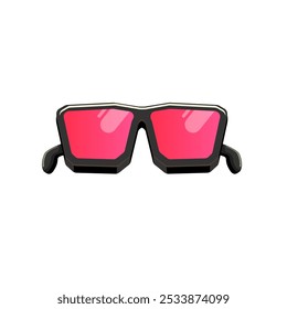 Black sunglasses with pink lens isolated on white background. Cartoon funny kids pink summer sunglasses icon, label and sign. Cool hipster Sunglasses vector graphic illustration