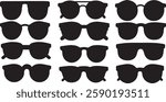 Black Sunglasses Silhouettes on White Background for Fashion Icons and Graphics