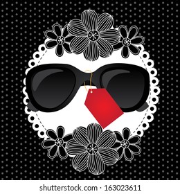 black sunglasses tagged isolated over dotted background. vector illustration  