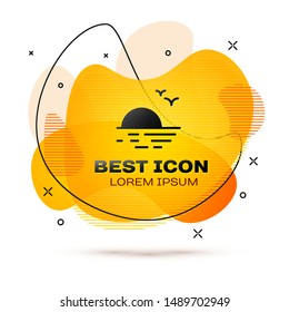 Black Sunset icon isolated on white background. Abstract banner with liquid shapes. Vector Illustration