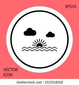 Black Sunset icon isolated on red background. White circle button. Vector Illustration