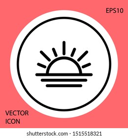 Black Sunset icon isolated on red background. White circle button. Vector Illustration