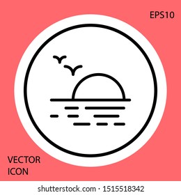 Black Sunset icon isolated on red background. White circle button. Vector Illustration