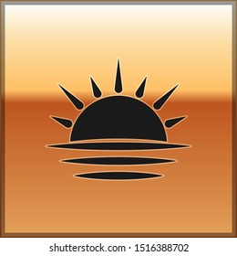 Black Sunset icon isolated on gold background.  Vector Illustration