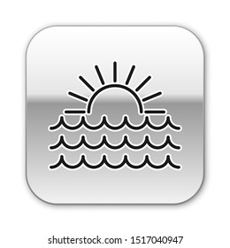 Black Sunset icon isolated on white background. Silver square button. Vector Illustration