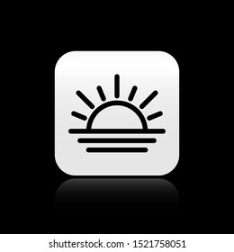 Black Sunset icon isolated on black background. Silver square button. Vector Illustration