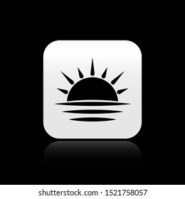 Black Sunset icon isolated on black background. Silver square button. Vector Illustration