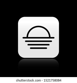 Black Sunset icon isolated on black background. Silver square button. Vector Illustration