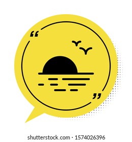 Black Sunset icon isolated on white background. Yellow speech bubble symbol. Vector Illustration