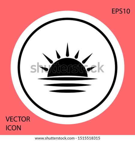 Black Sunset icon isolated on red background. White circle button. Vector Illustration