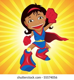 Black Super Hero Girl. Editable Vector Illustration