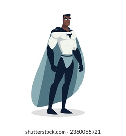 Black Superhero isolated on white background. Male superhero posing. Vector stock