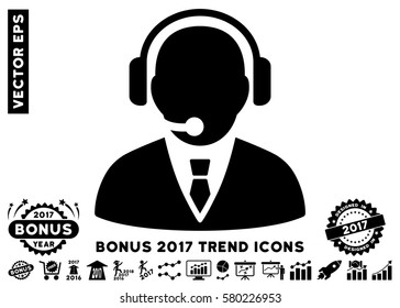 Black Support Manager pictograph with bonus 2017 trend clip art. Vector illustration style is flat iconic symbols, white background.