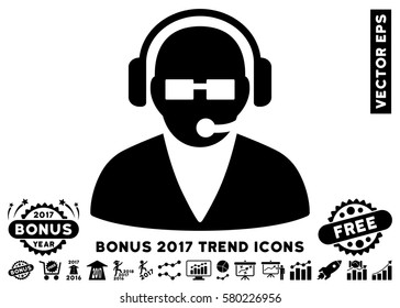 Black Support Operator pictograph with bonus 2017 year trend symbols. Vector illustration style is flat iconic symbols, white background.