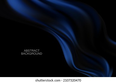 Black surface with blue wavy transitions. Vector 3d illustration. Abstract elegant background. Luxury cover design. Deformed stripes.