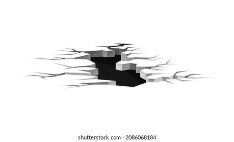 Black surface crack, hole destruction effect. Earthquake crack, cracked surface vector illustration