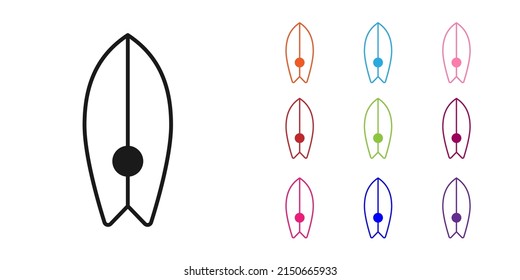 Black Surfboard icon isolated on white background. Surfing board. Extreme sport. Sport equipment. Set icons colorful. Vector