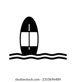 Black surfboard with linw wave water sea icon flat vector design