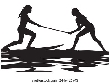 Black surfers with surfboards vector silhouettes set isolated on white background