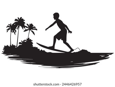 Black surfers with surfboards vector silhouettes set isolated on white background