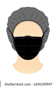 Black Surgical Mask And Mesh Hat Vector For Template.