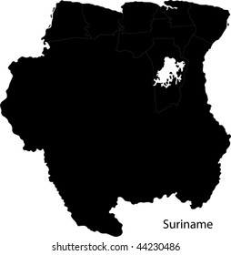 Black Suriname map with districts borders