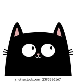 Black surprised cat kitten kitty icon. Big eyes. Happy emotion. Cute cartoon kawaii character. Happy Valentines Day. Greeting card, tshirt, sticker print template. White background. Flat design Vector