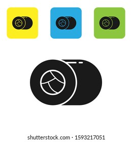 Black Sushi icon isolated on white background. Traditional Japanese food. Set icons colorful square buttons. Vector Illustration