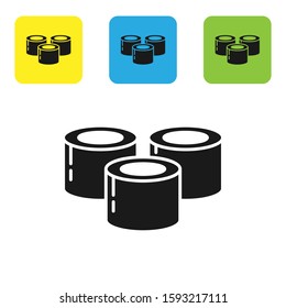 Black Sushi icon isolated on white background. Traditional Japanese food. Set icons colorful square buttons. Vector Illustration