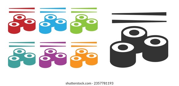 Black Sushi icon isolated on white background. Traditional Japanese food. Set icons colorful. Vector