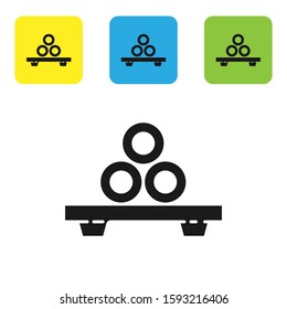 Black Sushi on cutting board icon isolated on white background. Asian food sushi on wooden board. Set icons colorful square buttons. Vector Illustration