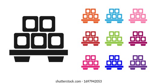 Black Sushi on cutting board icon isolated on white background. Asian food sushi on wooden board. Set icons colorful. Vector Illustration