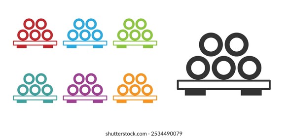 Black Sushi on cutting board icon isolated on white background. Asian food sushi on wooden board. Set icons colorful. Vector