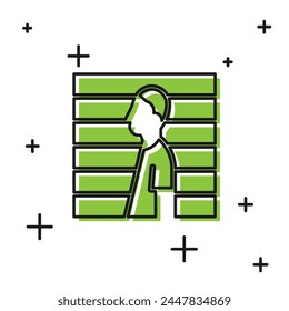 Black Suspect criminal icon isolated on white background. The criminal in prison, suspected near the board.  Vector Illustration