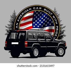 black suv and american flag on tree,  t-shirt, classic, automotive, motorbike, motorcycles, jeep, off road, adventure, 
Klassisch, Automobil, Motorrad, Motorräder, Jeep, Offroad, Abenteuer