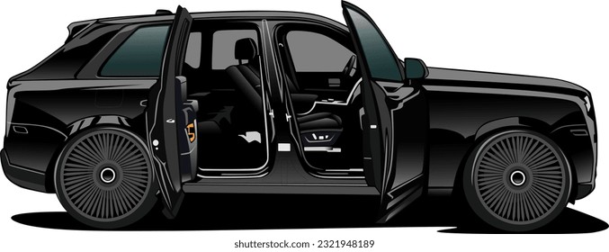 suv negro rendimiento de lujo supercoche deportes de cara de coche ruedas de visión interior vectorial ilustración