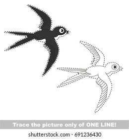 Black Swallow to be traced only of one line, the tracing educational game to preschool kids with easy game level, the colorful and colorless version.