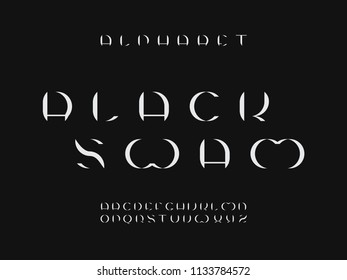 Black swam font. Vector alphabet letters. Typeface design. 