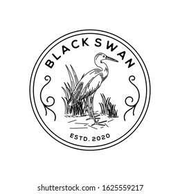 black swan badge vintage logo design inspiration