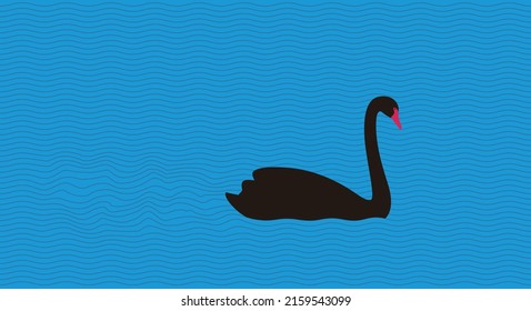 Black Swan, Cartoon Flat Icon Vector Illustration