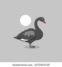 Black swan clipart. Flat vector illustration.
