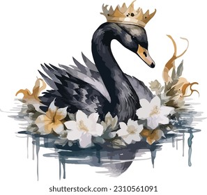 Clíparte de cisne negro, ilustración vectorial aislada.