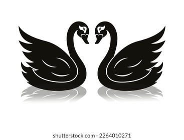 Diseño plano de vectores de clipart de cisne negro aislado sobre fondo blanco. Icono de dos cisnes negros