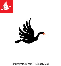 Black Swan Flying Logo, Great And Smart Swan, Vector Illustrations