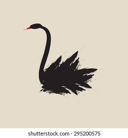 Black swan. Hand drawn swan bird. Vector illustration.