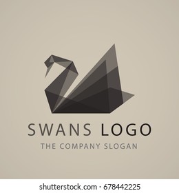 Black Swan Logo Sign Emblem Origami Vector Illustration