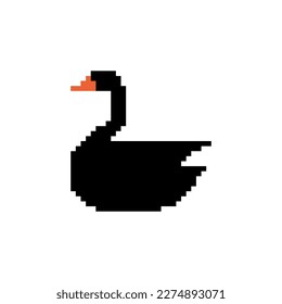 Black swan pixel art. 8 bit pixelated Vector illustration