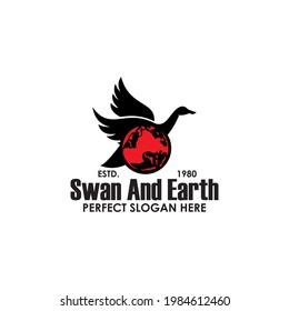 Logo de BLACK SWAN Y RED GLOBE, silueta de ilustraciones de vectores de cisne volador