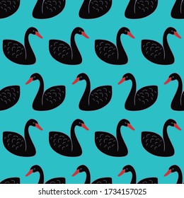 Patrón sin soldadura de cisne negro sobre fondo verde